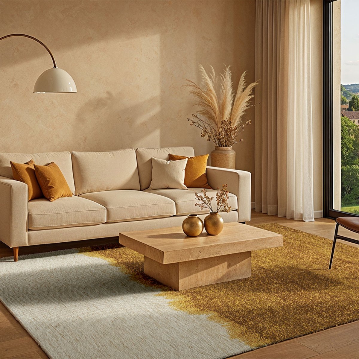 Binnen & Buiten Vloerkleed - 80 x 150 cm - Lola&Moi Storm Ocher - Laagpolig Tapijt - Gerecycled PET - Made in Belgium - Circulair