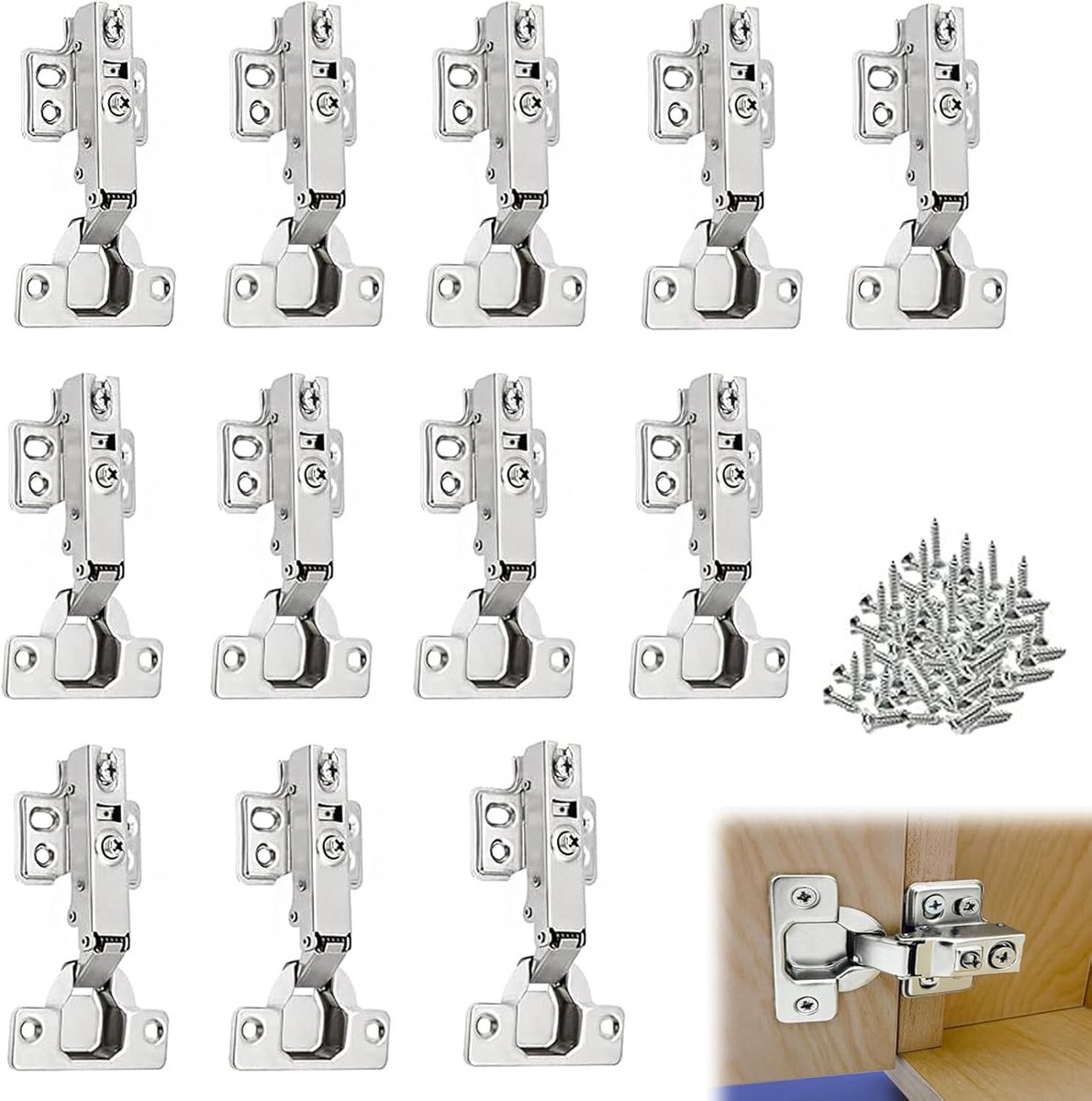12 Pcs Hoekstopper - Hoekstoppers voor Keukenkast - Automatische Scharnieren met Schroeven - Standaard Kast Scharnier - 110° Opening Hoek - Voor Kastdeuren en Kasten