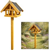 ARTLAND Vogelvoederhuisje op Paal - Houten Voederstation met Bitumen Dak - 55 x 39 x 145 cm - Naturel
