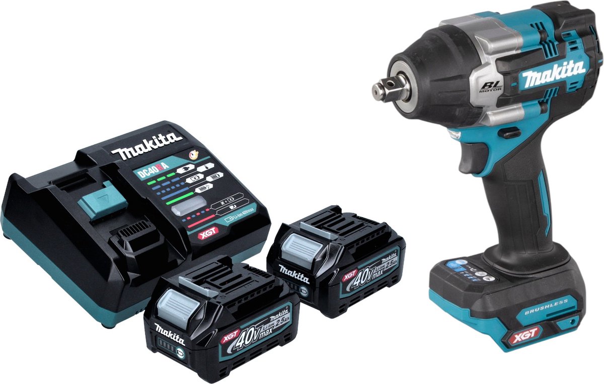 Makita TW 007 GD201 Accu-slagmoersleutel 40 V max. 760 Nm 1/2'' borstelloos + 2x oplaadbare accu 2,5 Ah + lader