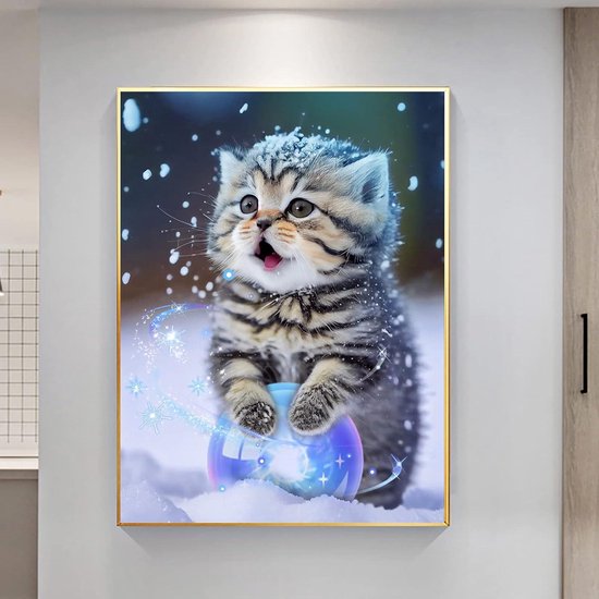 5D DIY Diamond Painting Kits, Kat Sterrennacht Diamant Schilderij Kits Craft Supplies voor Volwassenen Beginners, Volledige Vierkante Boor Borduurwerk Kunst Foto, voor Thuis Muur Decor - 81 x 164 cm