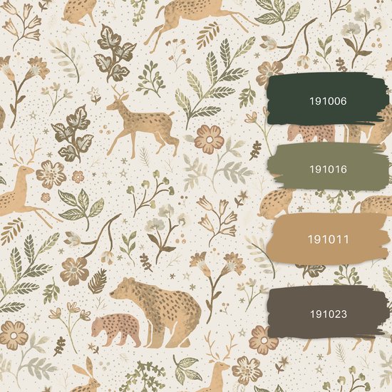 ESTAhome papier peint forêt avec animaux de la forêt blanc cassé et beige - 139525 - 53 cm x 10,05 m