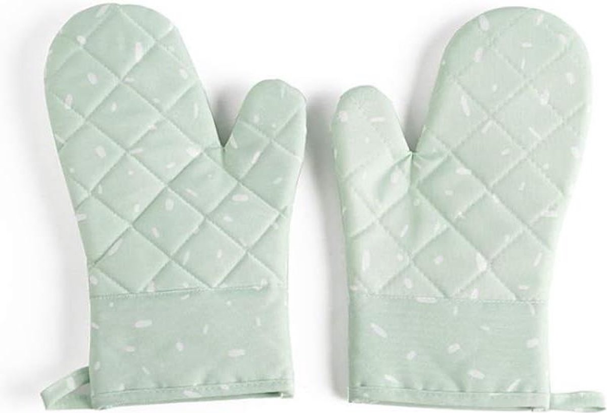 Verdikte hittebestendige ovenwanten - keukenovenwanten met anti-slip siliconen - koken bakken grillen - lichtgroene vlekken - 15 x 27 cm .