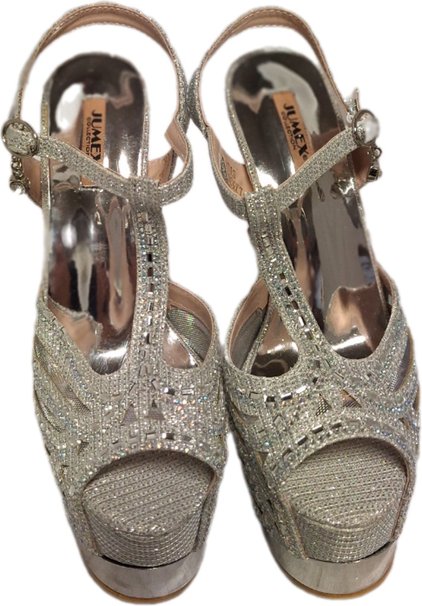 JUMEX- EROTISCHE PUMP-SILVER-STRASS-SILVER STILETTO HEEL-37