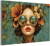 Décoration murale Métal - Peinture Aluminium Industriel - Femme - Fleurs - Papillons - Nature - Vintage - 150x100 cm - Dibond - Photo sur aluminium - Décoration murale industrielle - Pour le salon/chambre