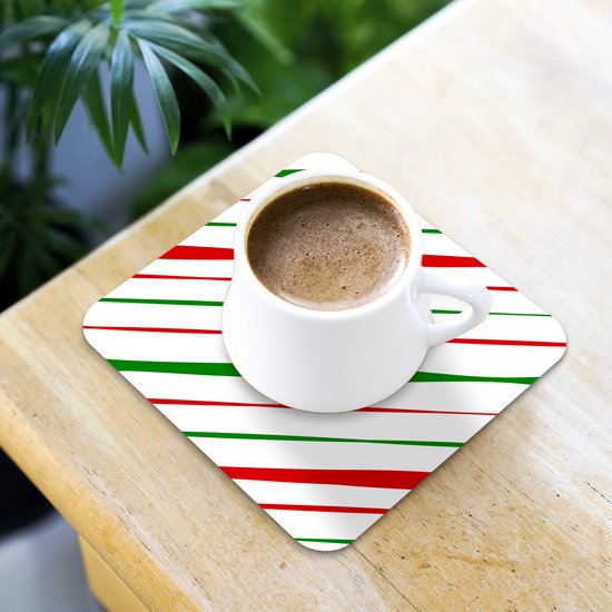 Sous-verres verres pour verres - Motifs - Noël - Rayures - 10x10 cm - Sous-verres en verre - 6 pièces - Décoration de table de Noël - Décoration de table de Noël - Décoration de table