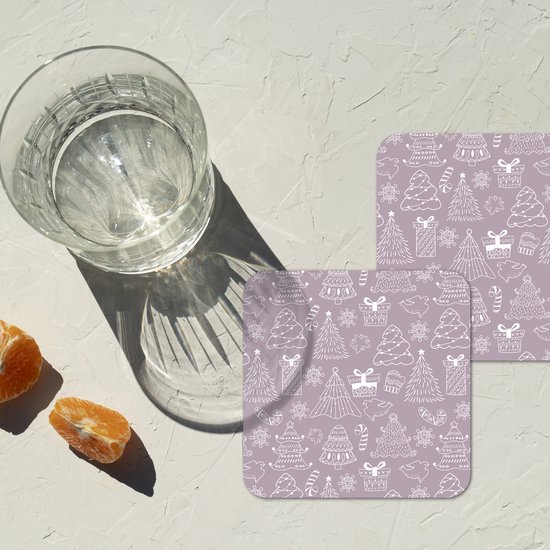 Sous-verres de verre - Noël - Sapin de Noël - Motif - Hiver - Canne à sucre - 10x10 cm - Dessous de verre - 6 pièces - Décoration de table de Noël - Décoration de table de Noël - Décoration de table