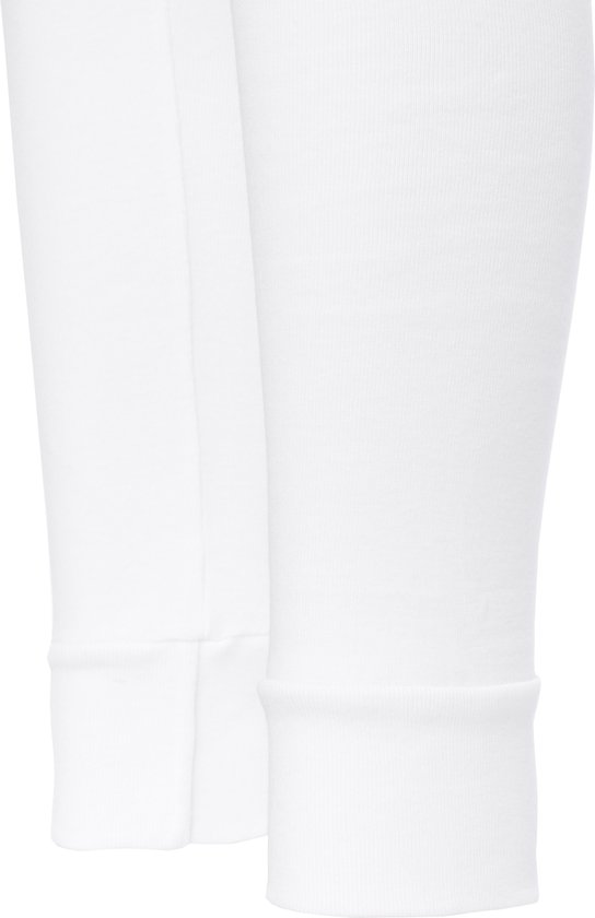 Detail van de enkelboorden van een witte kinder thermobroek.