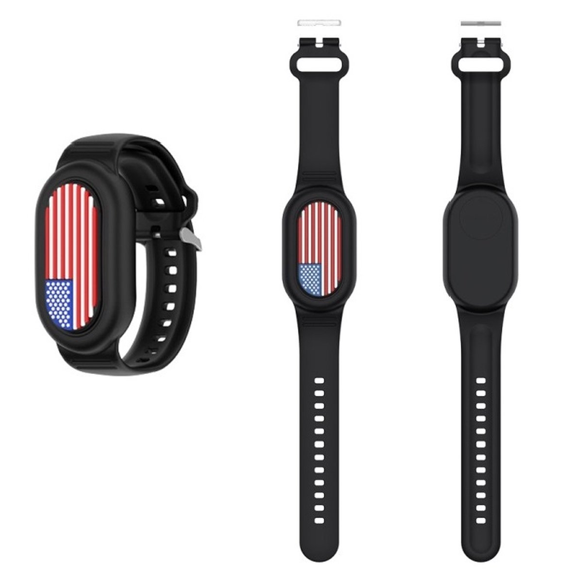 Premium Siliconen Armband met USA vlag geschikt voor Samsung Smarttag 2 voor Kinderen zwart | smarttag 2 sleutelhanger Hoesje Kind | Polsband GPS Horloge Kind | Tracker Houder Armband | Trackers Band | Peuter | polsband Armband | Polsband GP