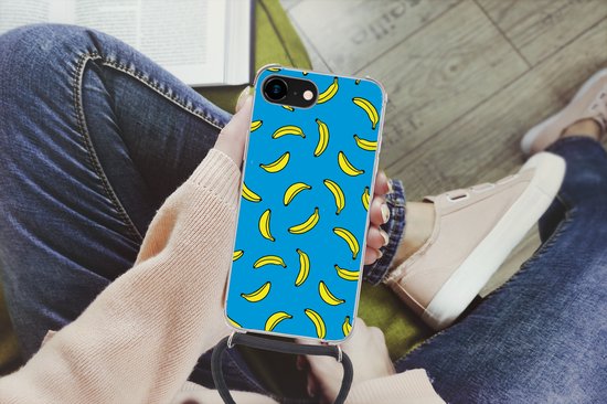 Coque de téléphone compatible avec iPhone SE 2020 - Bananes - Jaune - Blauw - Imprimé - Siliconen - Bandoulière - Coque arrière avec cordon - Coque de téléphone avec cordon - Coque avec corde Coque de téléphone