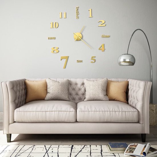 The Living Store 3D-wandklok 100 cm XXL modern goudkleurig - 3D Wandklok - Xxl Wandklok - Gouden Wandklok - Acryl Wandklok - Wanddecoratie