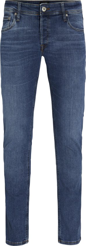 Slim fit heren jeans in denimblauw met knoopsluiting.