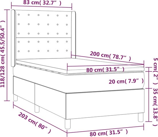 vidaXL Boxspring met matras en LED - Lichtgrijs - 80x200 cm Boxspring Bed - Led Verlichting - Pocketveer Matras - Slaapcomfort - Slaapkamers
