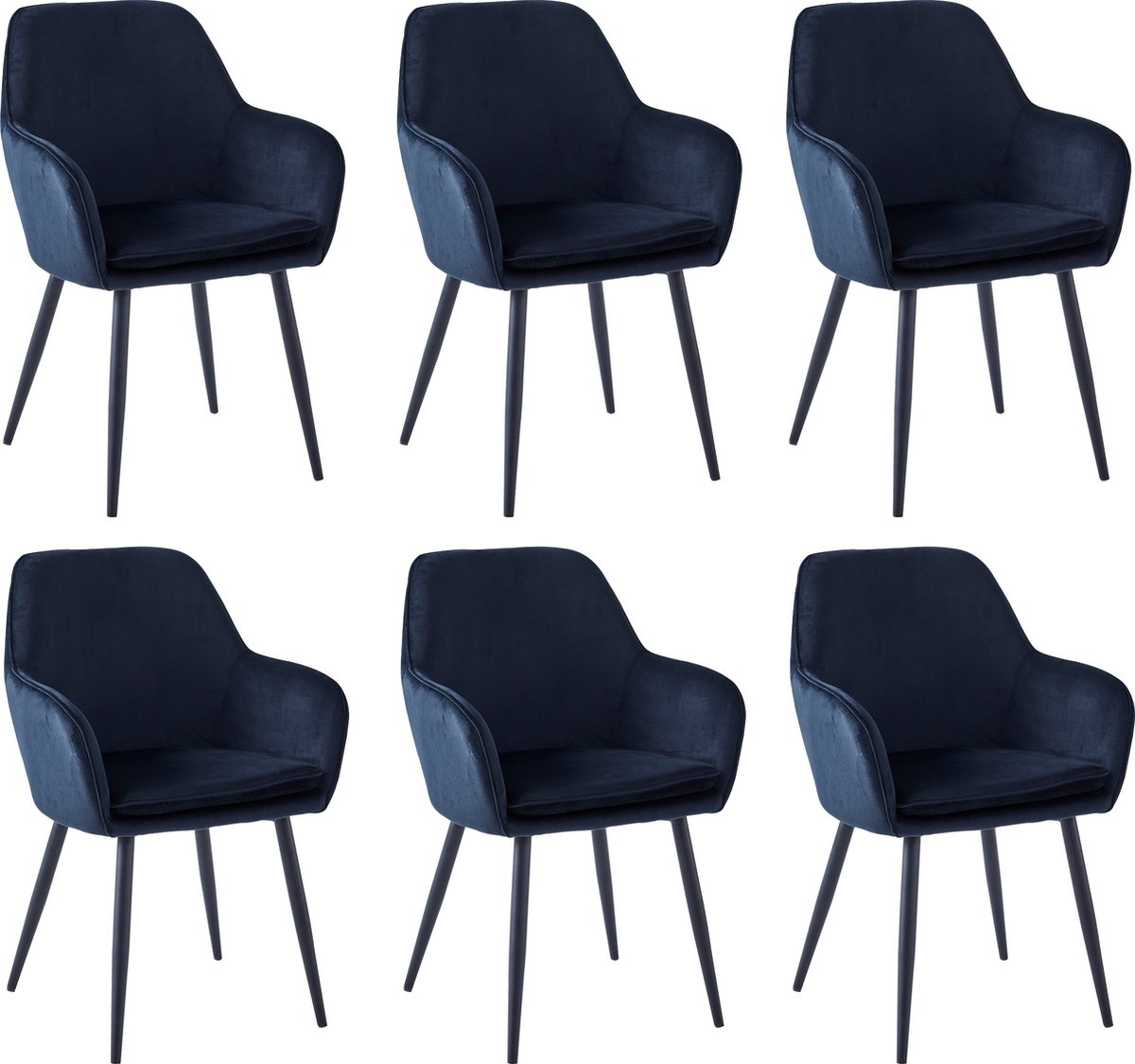 Colenis® - Levan eetkamerstoel - Set Van 6 - Zwart - Velvet - Industrieel - Met armleuning