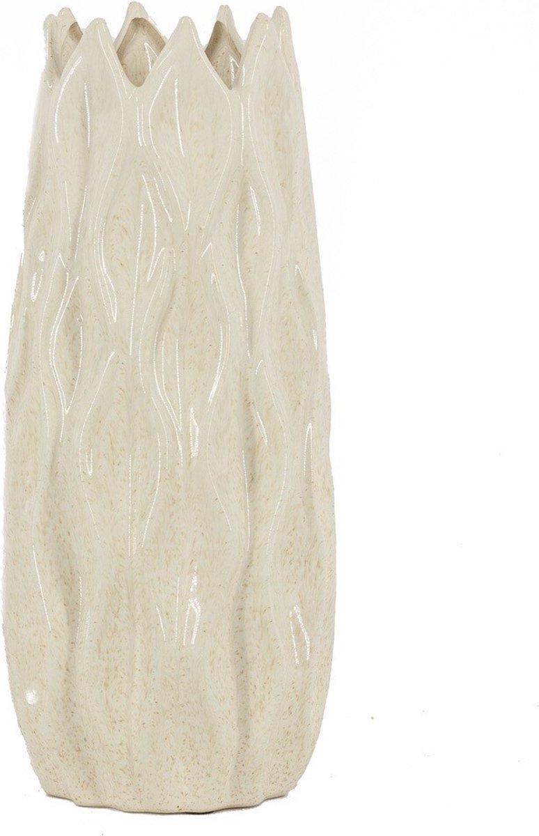 homebound by ky Aardewerk vaas flower beige | 14x14x33cm | bloemenvaas keramiek bloemen Off-white