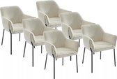 PASCAL MORABITO Set van 6 stoelen met armleuningen van boucléstof en zwart metaal - Crèmewit - AKETI L 62 cm x H 83 cm x D 65 cm