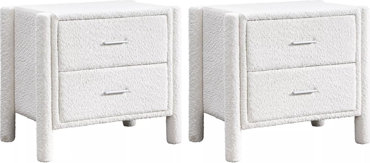 Vente-unique Set van 2 nachtkastjes met 2 lades - Boucléstof - Wit - CONOMO