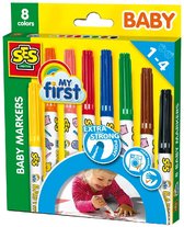 SES Creative - My First - Baby Markers - 8 Kleuren Stiften - Veilige Dop - Ronde, Stevige Punt - Makkelijk Uitwasbaar – 1 tot 4 jaar