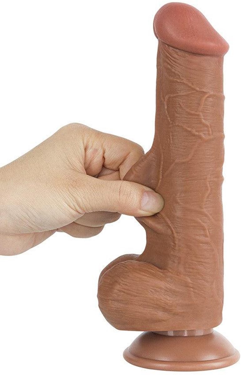 LoveToy - Sliding Skin Dildo 20,8 cm (Ø 4 cm) - Bruin