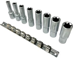 E-Torxdoppen set met doppenrail - 8 delig - 1/2'' - Inwendige torxdoppen - Torx dop - ASTA