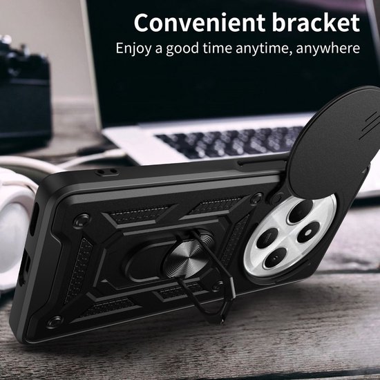 Coverup Case - Convient pour Xiaomi Redmi 14C Case - Coverup Ring Kickstand Back Cover avec Camera Shield - Zwart
