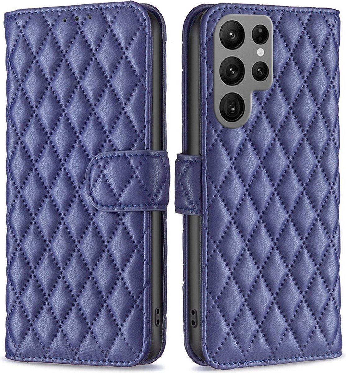 BINFEN Hoesje - Geschikt voor Samsung Galaxy S24 Ultra Hoesje - BINFEN Rhombus Book Case - Blauw