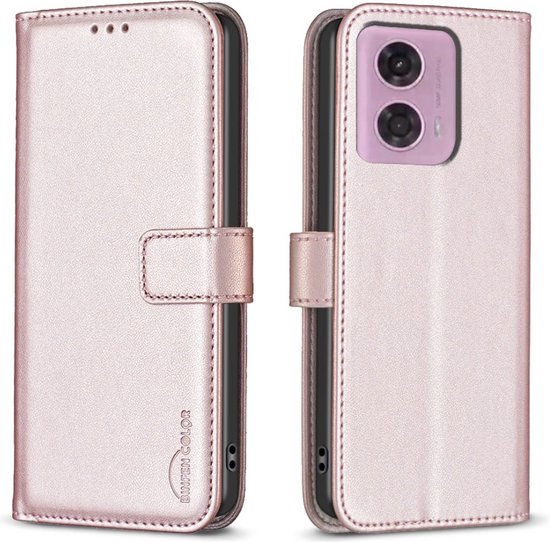BINFEN Book Case adapté pour Motorola Moto G34 Case - Or Rose