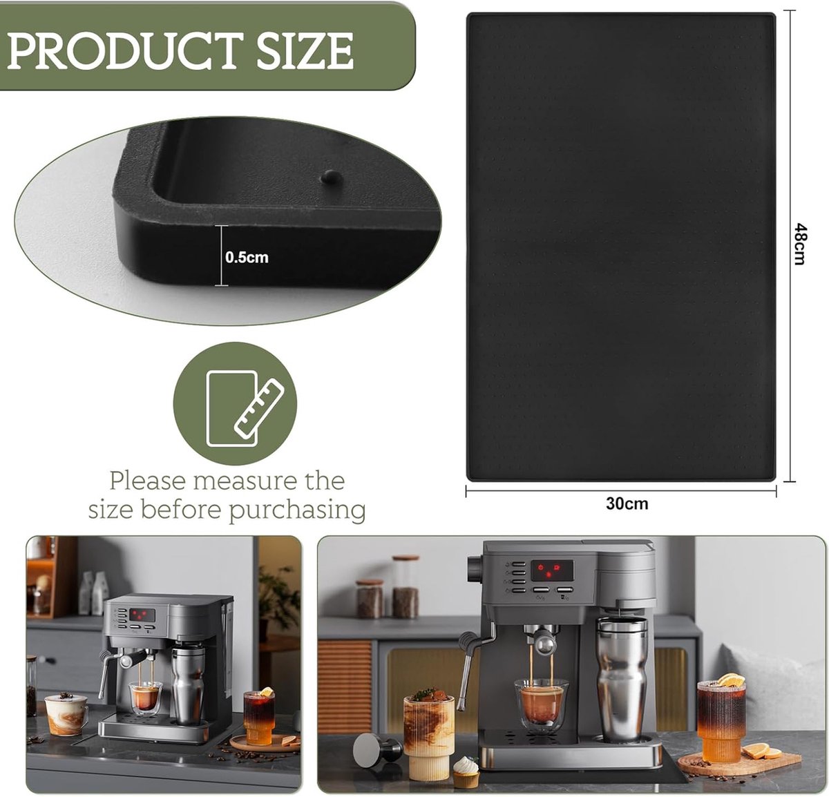 Inwee Siliconen Mat voor Koffiemachine - Anti-slip, Waterdicht, Bescherming voor Werkblad, Compatible met De'Longhi Magnifica, Siemens EQ.6 en Philips LatteGo, Grijs