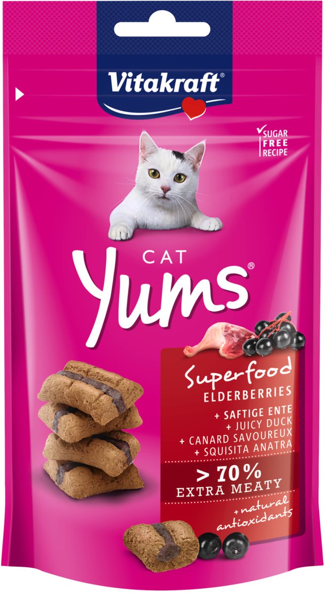 Vitakraft Cat Yums Superfood met vlierbes kattensnack (40 g) 9 verpakkingen