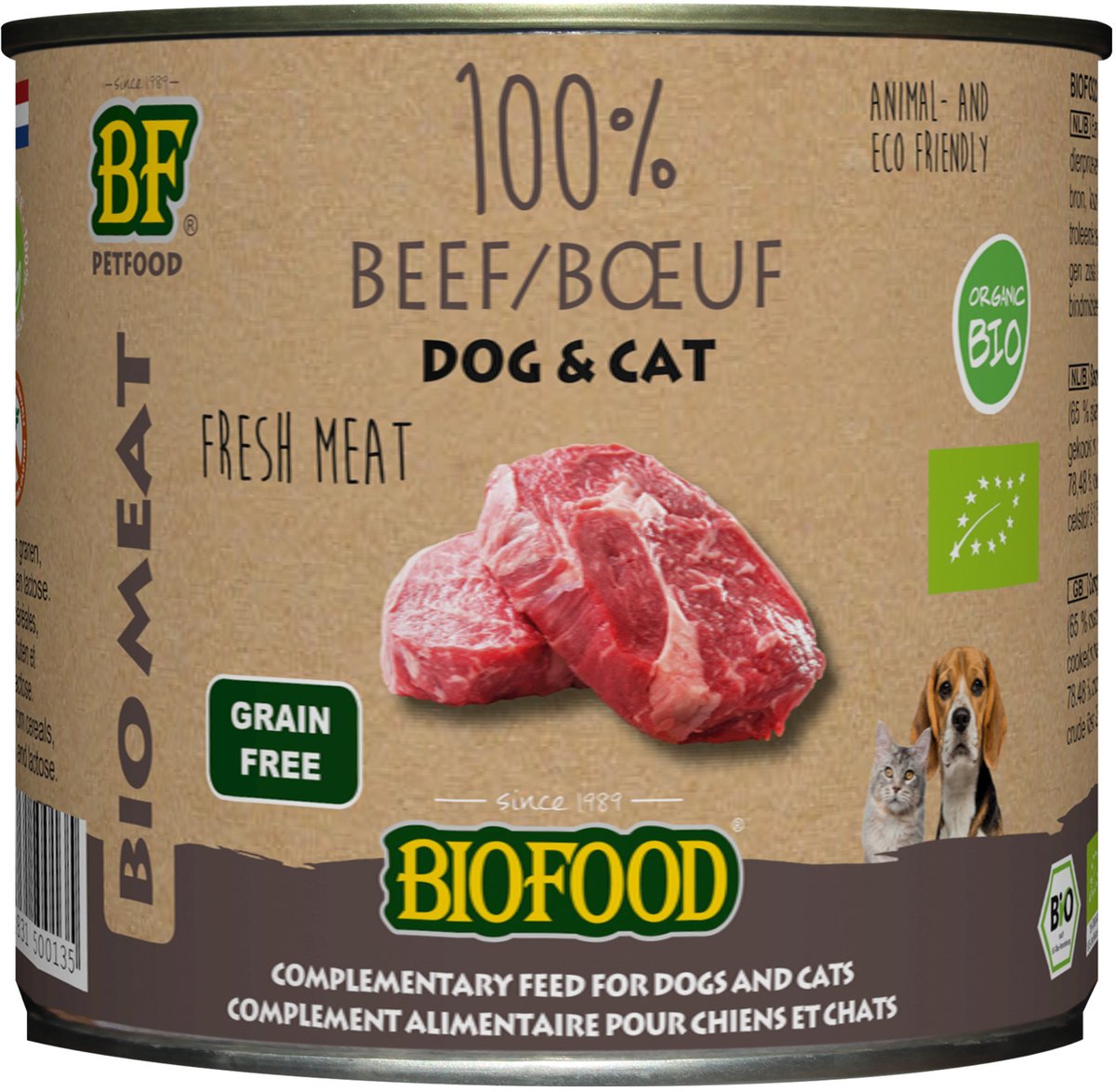BF Petfood Biofood Organic 100% rundvlees natvoer hond & kat (blik 200 g) 24 x 200 g