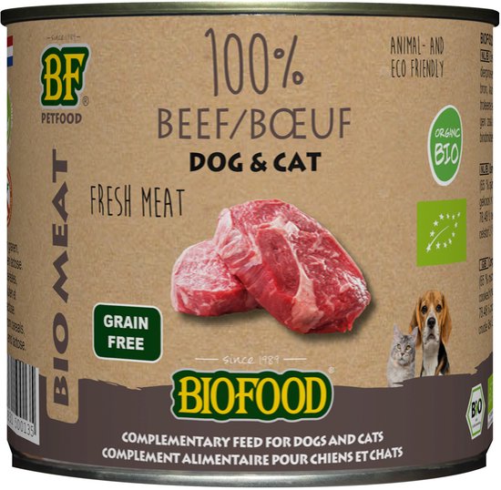 Biofood Organic - Biologisch Hondenvoer Natvoer - 100% Verse Rund - 200 gr NL-BIO-01