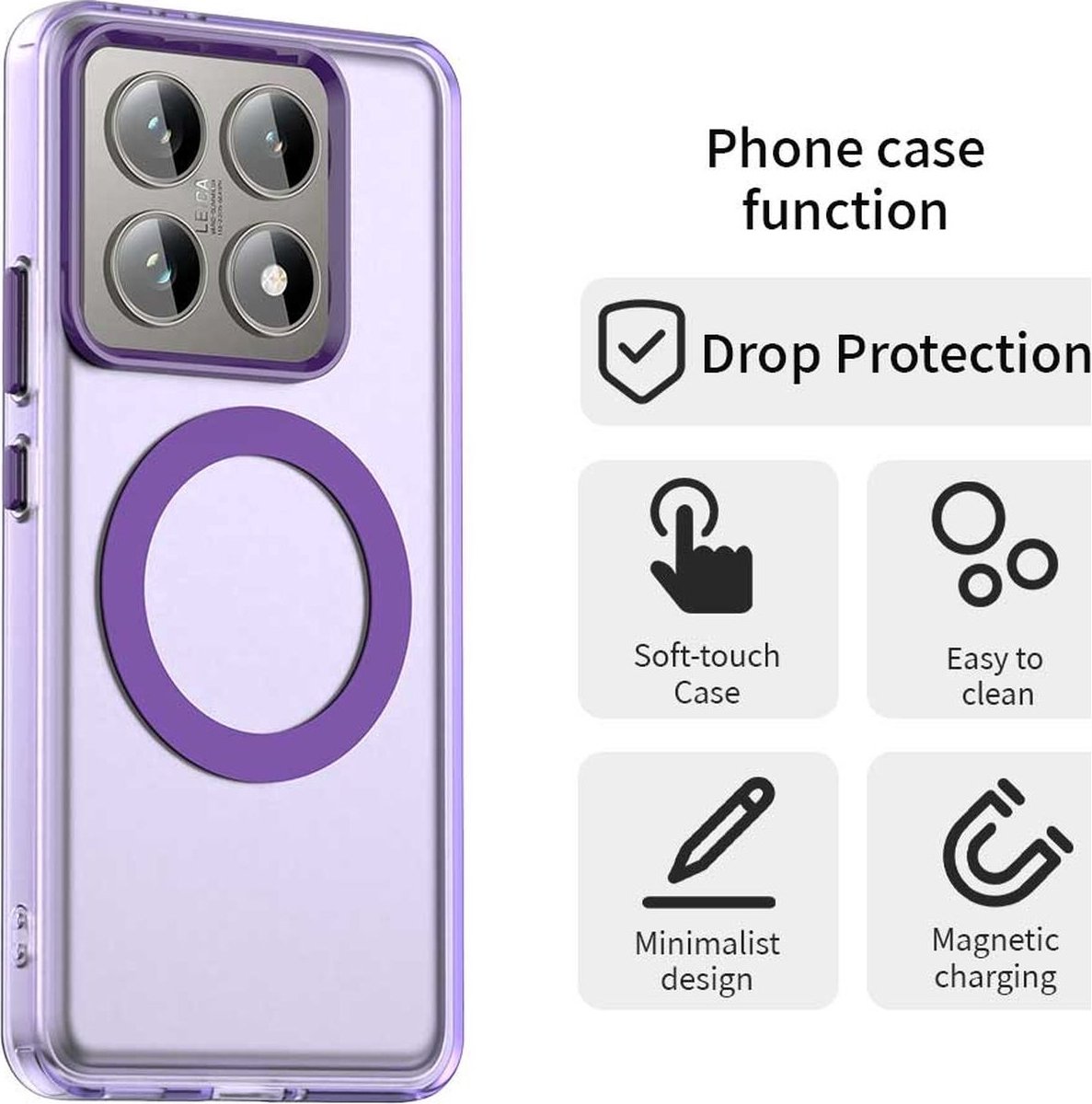 Mobigear Hoesje geschikt voor Xiaomi 14T MagSafe Telefoonhoesje Hardcase | Mobigear Shockproof Backcover | Geschikt voor MagSafe | Geschikt voor Draadloos Opladen met Magnetische Ring | MagSafe Case - Paars