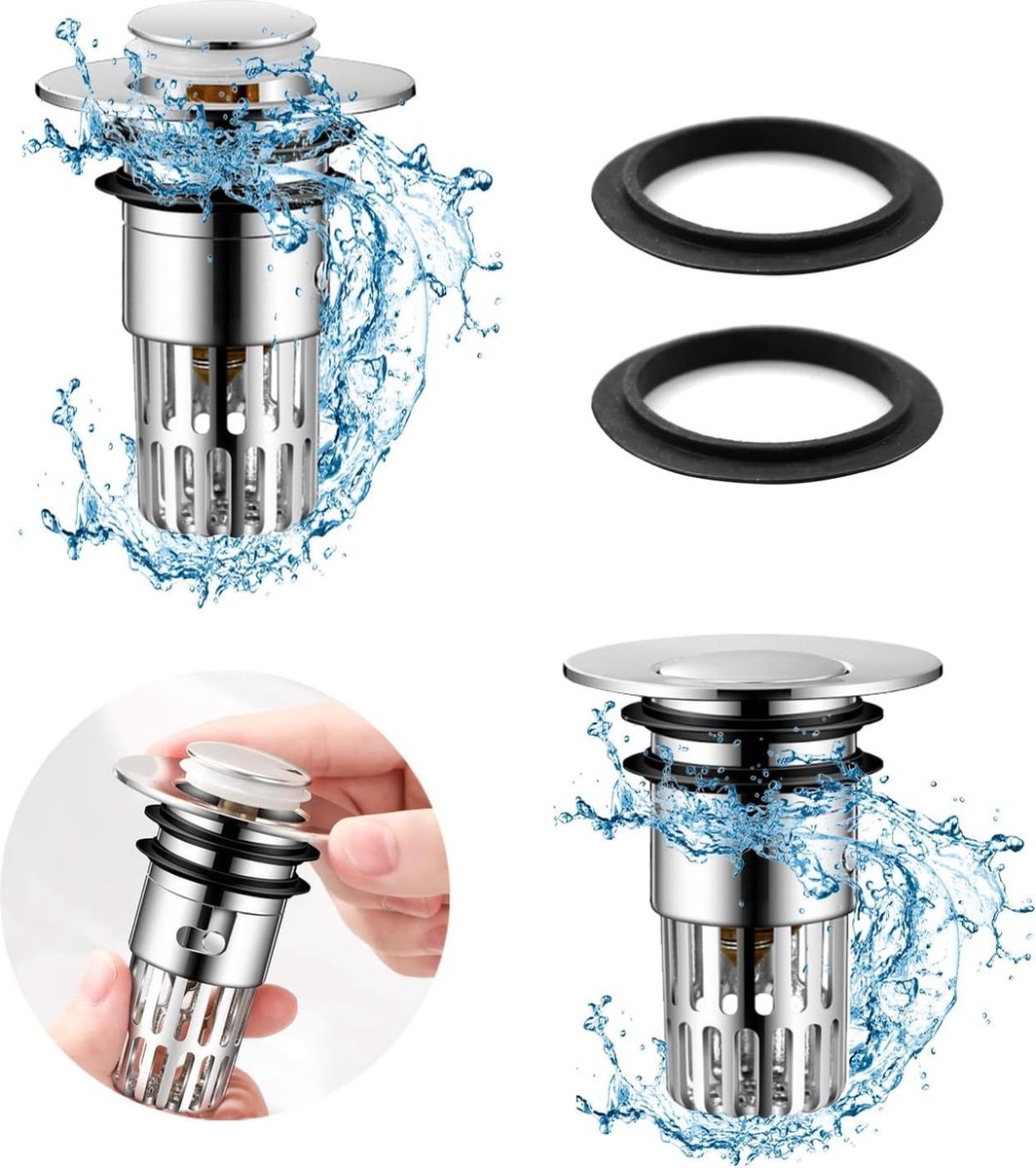 Goedkoopste Inovra ® Innovatieve Universele Gootsteenstop en Filter voor Badkamer en Keuken - Set van 2 Stuks