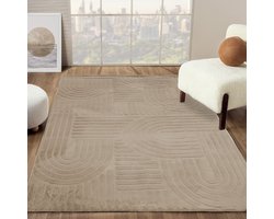 Flycarpets Eve Japandi Vloerkleed Taupe - Laagpolig Tapijt Woonkamer - Zacht en Fluffy - 160x230 cm