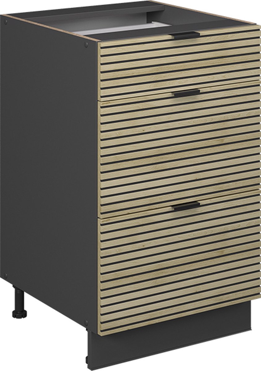 Vicco Keukenonderkast Fame-Line, Eiken paneel/Antraciet, 50 cm, WB Marmer