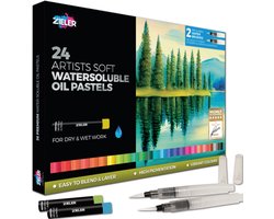 Zieler Oliepastels - Oliepastelkrijt - Soft Pastel - 24 Stuks - Water Oplosbaar - Inclusief Waterbrushes - voor Volwassenen & Kinderen