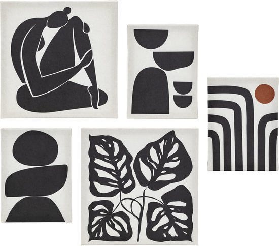 Linges imprimés Atmosphera - Set de 5 pièces - Zwart/ Wit