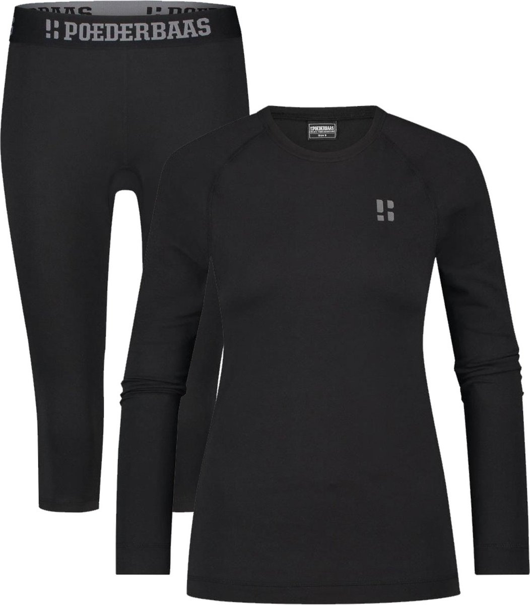 Poederbaas Thermoset Lightweight – Dames Thermokleding – Thermoshirt + Thermolegging 3/4 lengte – Zwart – Maat L Poederbaas Thermoset Lightweight – Dames Thermokleding – Thermoshirt + Thermolegging 3/4 lengte – Zwart – Maat L
