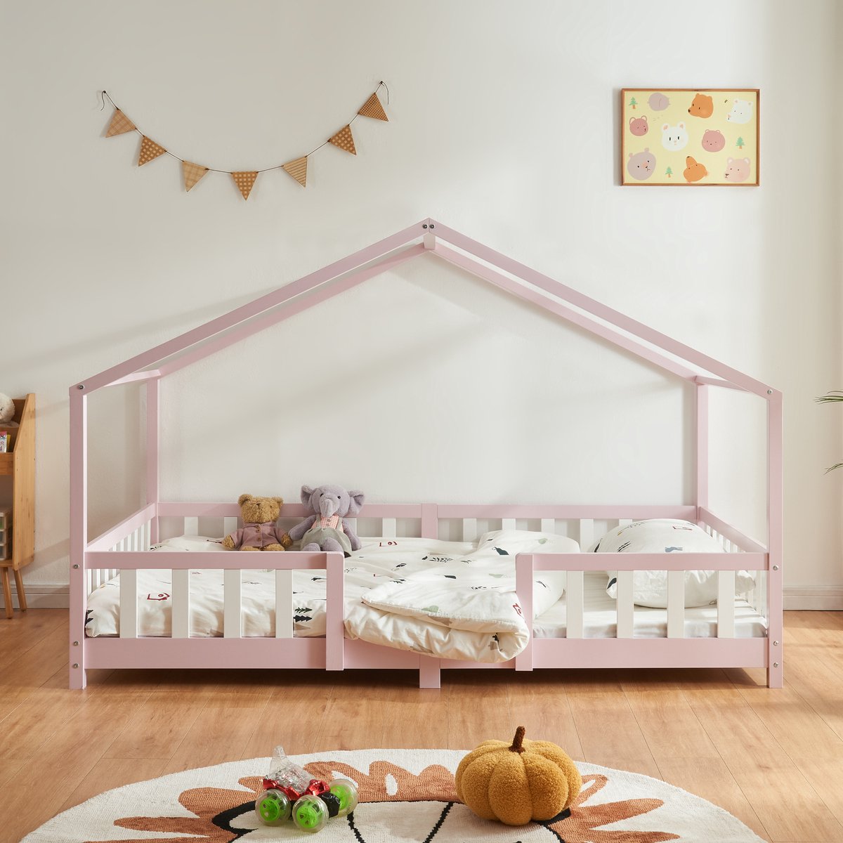 Kinderbed Treviolo met uitvalbeveiliging en matras 120x200 roze [en.casa]