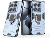 MobyDefend Hoesje - Geschikt voor Xiaomi 14T Pro - Dubbelgelaagde Pantsercase Met Standaard - Blauw