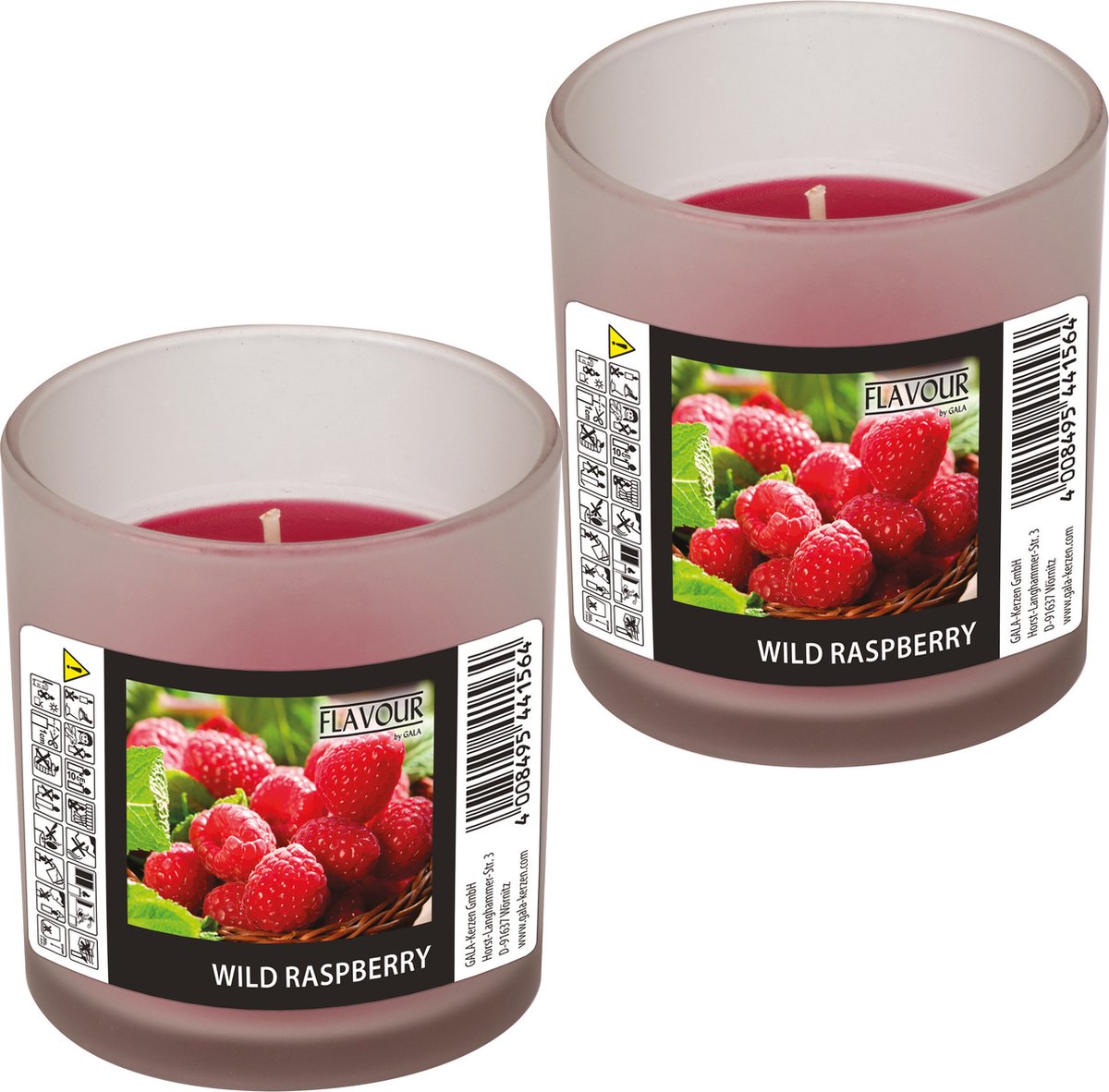 Conpax Candles geurkaars - 2x - raspberry geur - rood - 8 branduren - in glas - aroma kaars Fuchsia