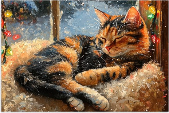 Poster 30x20 cm - Kat - Kerst - Winter - Dier - Posters - Kamer decoratie - Wanddecoratie woonkamer - Kerstdecoratie voor binnen - Kerstversiering - Kerstmis versiering in huis - Kerstaccessoires