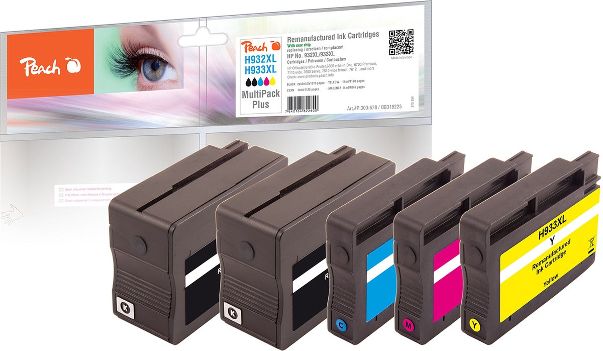 Peach 319225 inktcartridge 5 stuk(s) Zwart, Blauw, Cyaan, Magenta