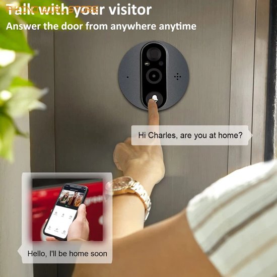 FIBILA Wifi Deurbel Camera - Deurbel - Video Deurbel - Camera Beveiliging - Deurbel Camera Draadloos - In App Besturing - Wifi - Grijs van fibila — afbeelding 4