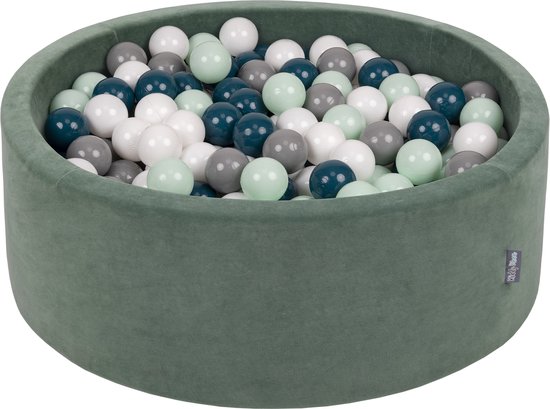 KiddyMoon Velvet Ballenbak voor kinderen 90x30cm Rond - Met 200 Ballen ∅ 7cm - Speelgoed - BPA-vrije ballenbakken - Ballenbad baby foam - Kunststof ballen - Bosgroen: Donkerturkoois Grijs Wit Munt van KiddyMoon — afbeelding 2