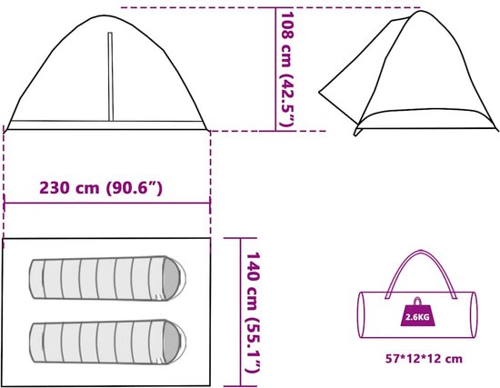 vidaXL - Tente dôme - 2 personnes - imperméable - vert