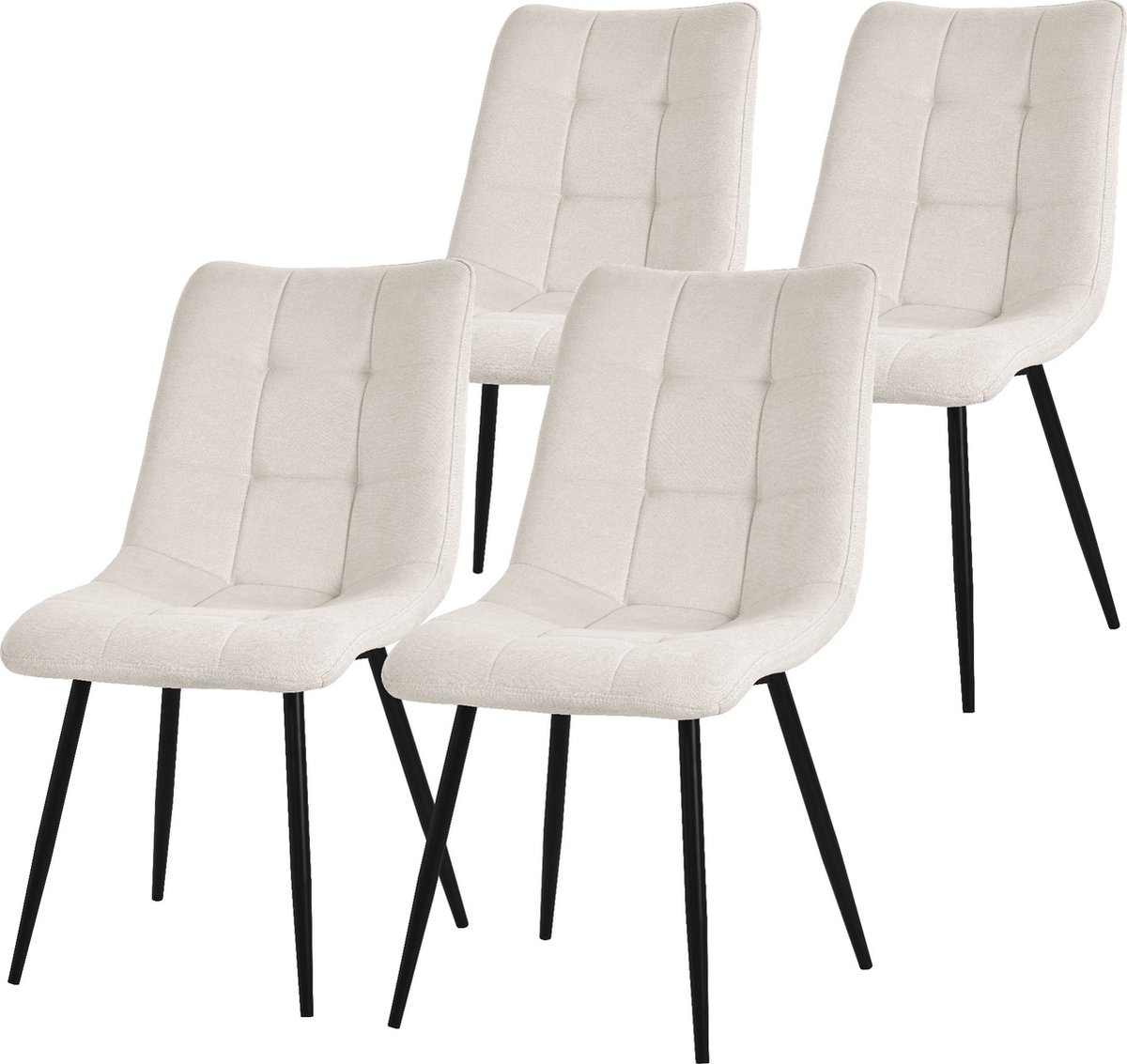 ml-design eetkamerstoelen set van 4 beige, woonkamerstoelen met stoffen bekleding en zwarte metalen poten, keukenstoelen met rugleuning, gestoffeerde stoelen voor eetkamer woonkamer keuken kantoor