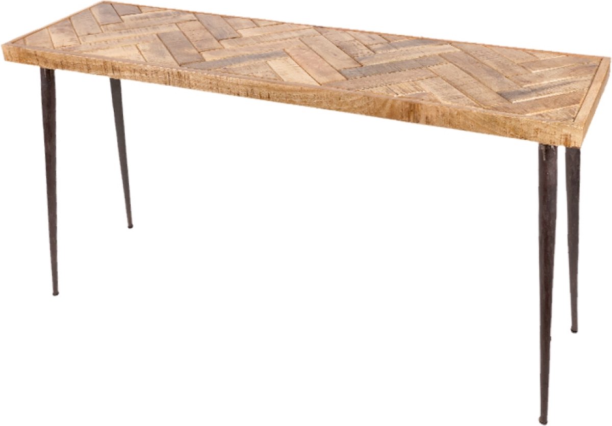 OHNO - Elias Consoletafel - Hout - Visgraatlook - Zwart Metalen poten