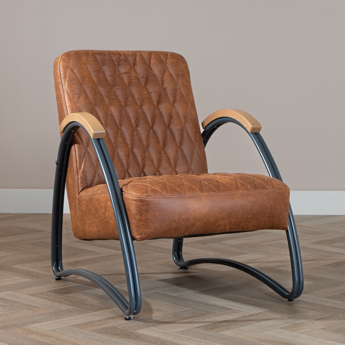 Bronx71® Industriële fauteuil Ivy eco-leer cognac