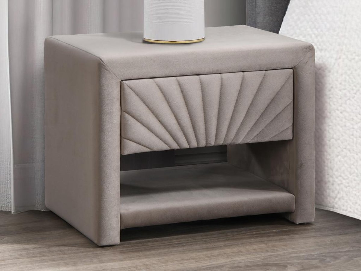 Vente-unique Nachtkastje - 1 lade en 1 nis - Fluweel - Beige - ULAMI